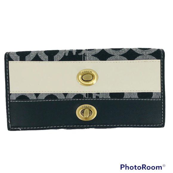 COACH POPPY SIGNATURE WALLET LEATHER AND CANVAS - Picture 1 of 11